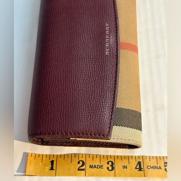 Burberry Porter Continental Burgundy Leather and Canvas Wallet - Picture 10 of 14